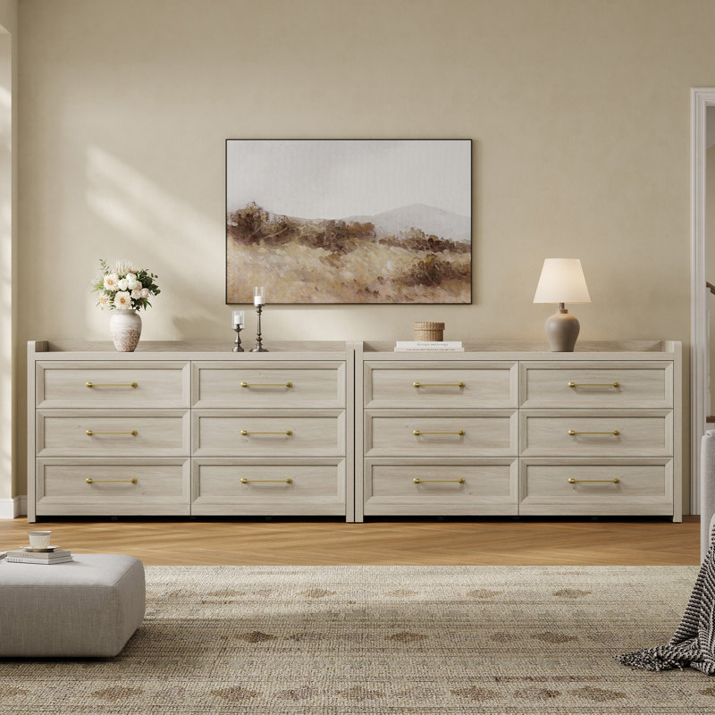 Commode moderne à 56 tiroirs l 56,4 po, Gris / gris / chêne blanc