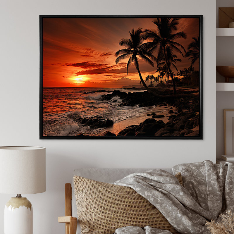 «Hawaii Sunset Serenade II», reproduction sur toile, H 16 po x l 32 po x P 1 po, Cadre flottant noir