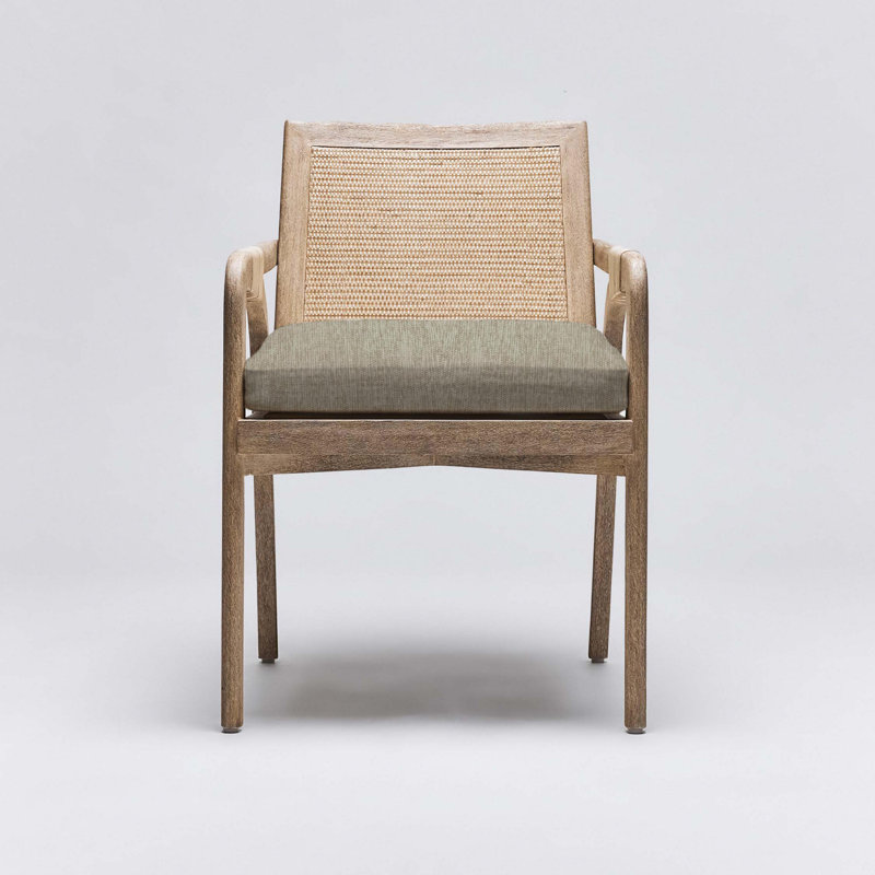 Delray Upholstered Arm Chair, White Ceruse, Moss Tweed