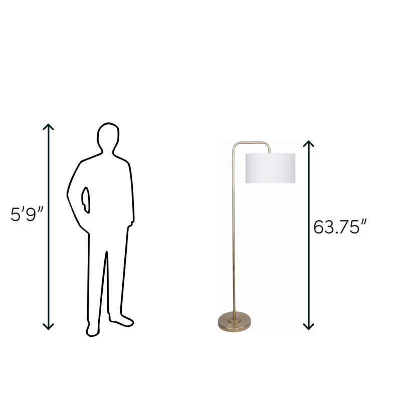 Batesville 63.75'' Arched Floor Lamp, Plated Gold/Off-White Linen