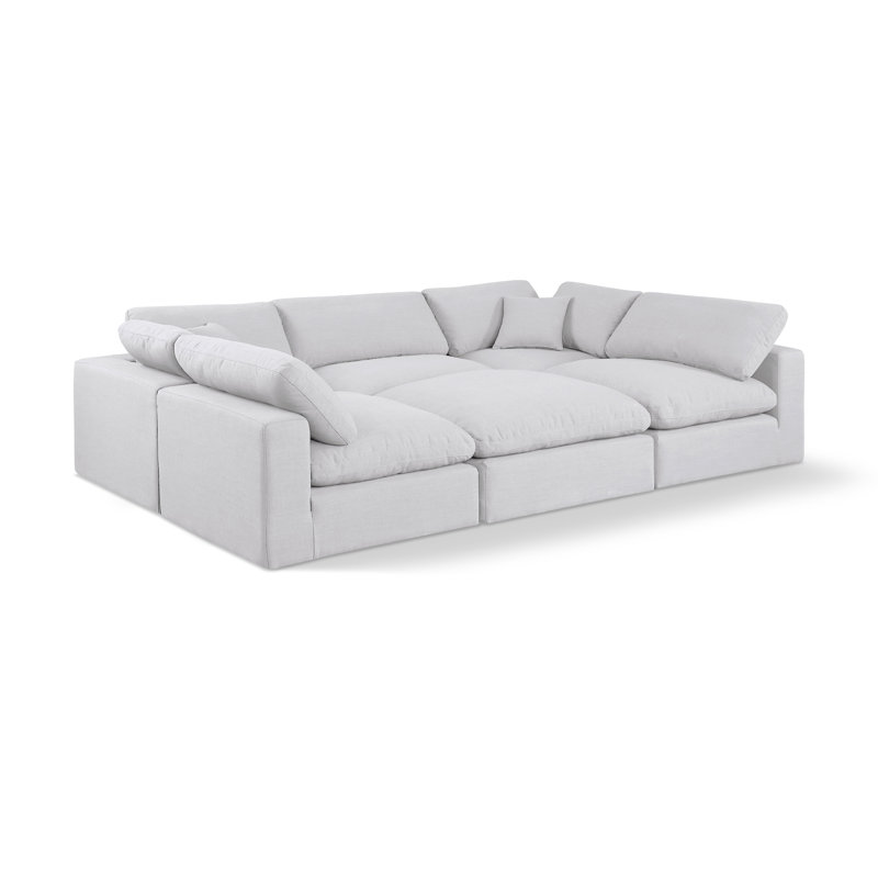 Canapé modulaire 6 pièces Husnein, Tissu texturé en lin blanc