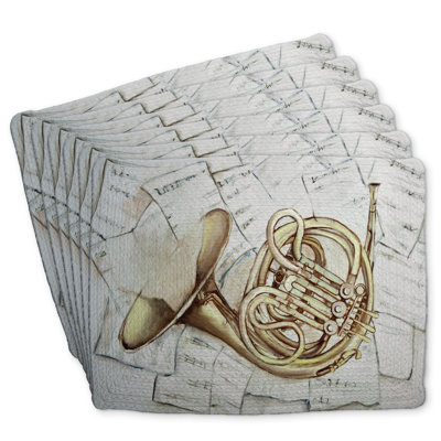 Braided Polyester Placemat Set of 6 - Horn on Music Sheet Decor