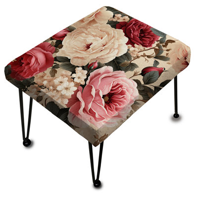 Beige rétro avec motif floral IV - repose-pieds rectangulaire floral