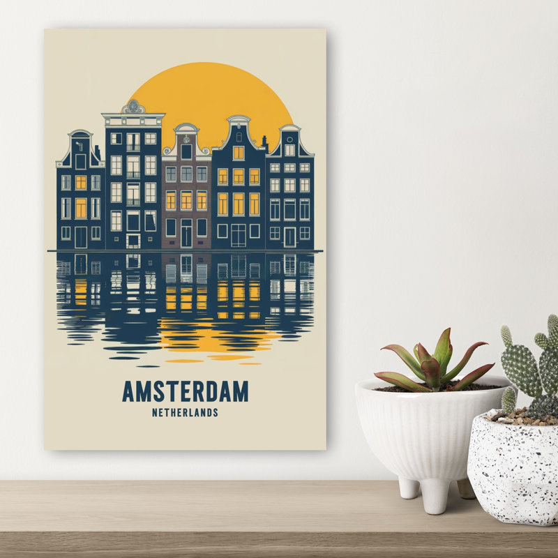 Affiche murale représentant l'architecture abstraite traditionnelle du canal d'Amsterdam, H 18 po x l 12 po