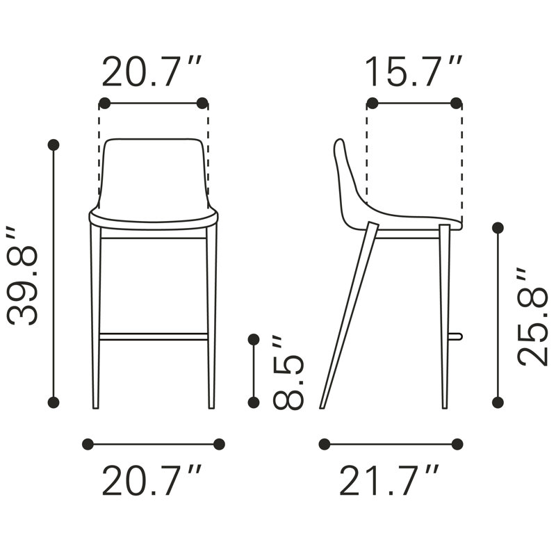 Tabouret de bar Hostetter (ensemble de 2), Noir, noir, noir, noir, Tabouret de comptoir (siège d'une hauteur de 25,8