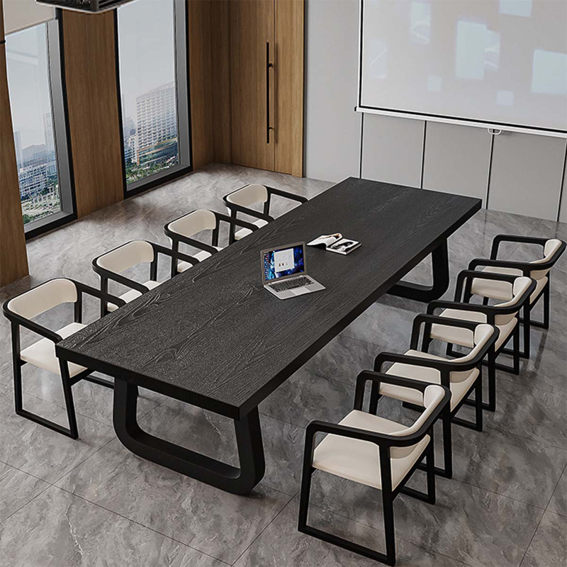 Table de conférence 78,74 "en bois massif noir minimaliste