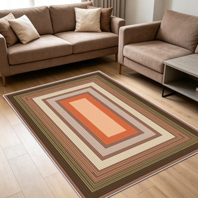 Tapis à bordure brune et orange de 1 pièce, élégant tapis décoratif polyvalent, facile à nettoyer et à entretenir, meuble idéal pour la chambre à coucher, le salon, le couloir, le vestibule, le dortoir et le bureau afin de rafraîchir l'ambiance intérieure de votre maison