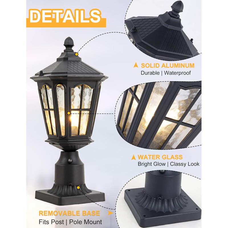 Lampadaire extérieur avec base de pilier de 3 pouces, luminaire extérieur H 17 po