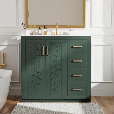36'' Bathroom Vanity with Ceramic Sink Combo, Solid Wood Frame Bathroom Storage Cabinet, Freestanding Vanity Set with 3 Drawers& Soft Closing Doors