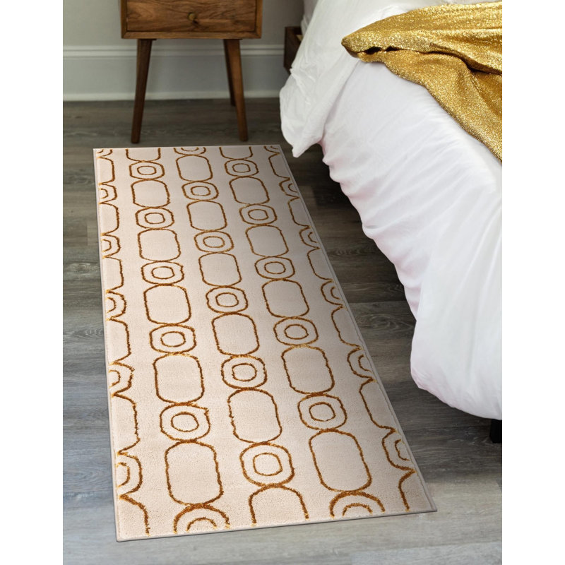 Contemporary Vincente Runner Rug White and Gold Color, Runner 2' x 8'
