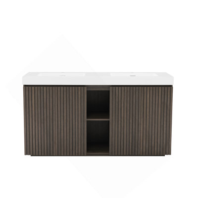Meuble-lavabo autoportant 60 po en chêne fumé avec lavabo 60 po pour salle de bain moderne