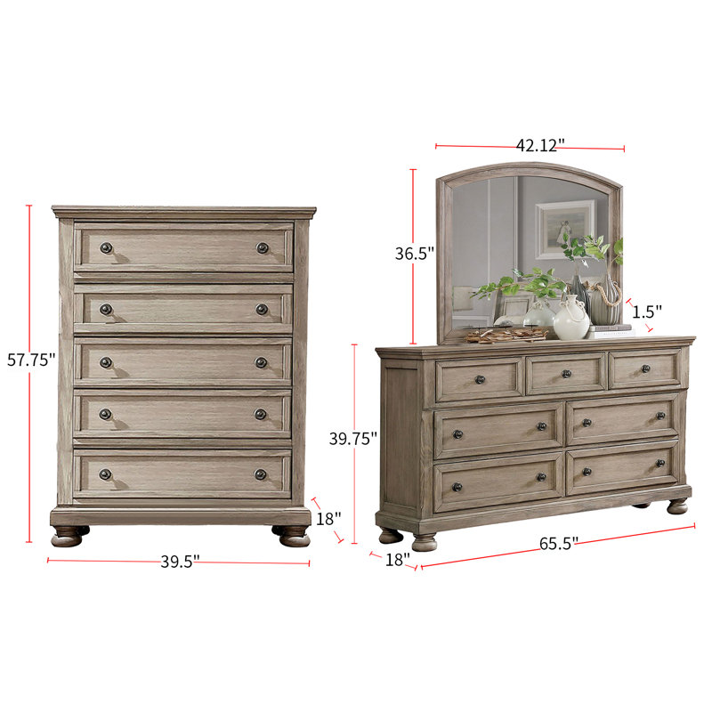 Ensemble de chambre avec grand lit 5 pièces avec commode grise