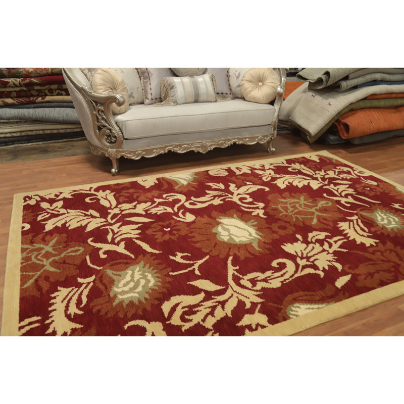 Red Floral Indian Area Rug 7x10