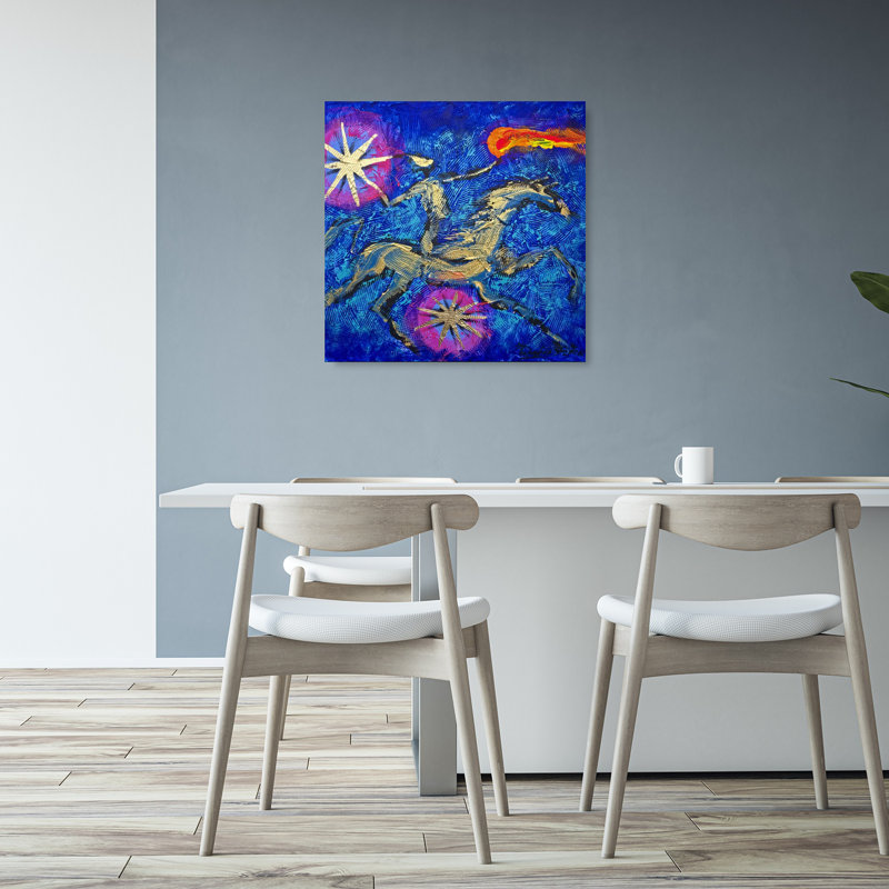 Fiery Cosmic Rider Abstract Bold Vibrant Horse Landscape Nature Wall Art Print 1 Piece Wrapped Canvas Wall Art