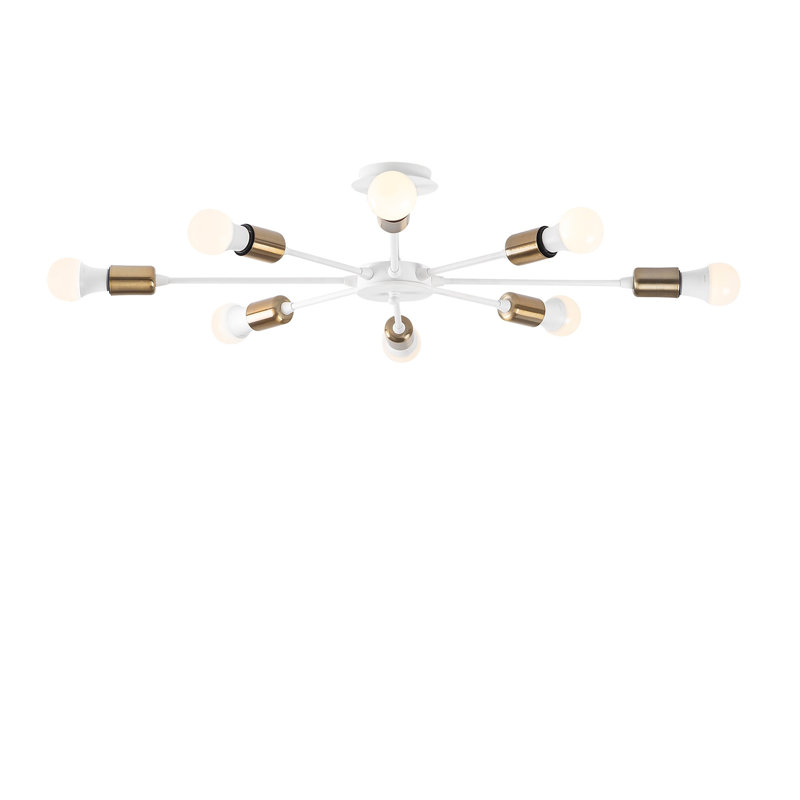 Lustre moderne, 31 x 31 x 7,5 pouces | Élégant corps en métal blanc, 8 x douilles E27 (40 W maximum) | Parfait pour le salon, la salle à manger et le vestibule, certifié IP20, design élégant et fonctionnel