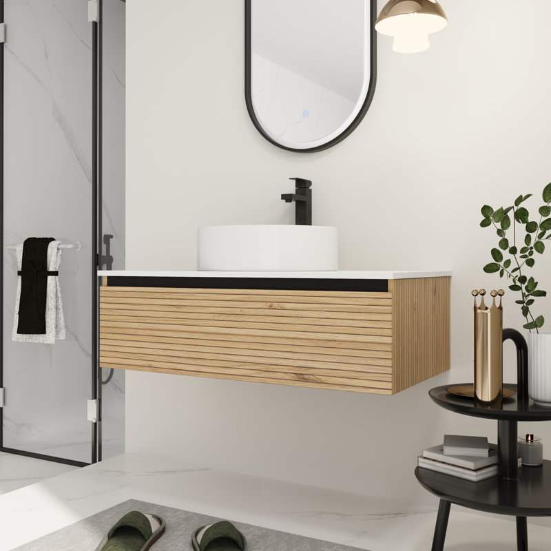 Ensemble de meuble-lavabo en céramique 36 po - Fixation murale, tiroir à fermeture en douceur, Blanc, 36"