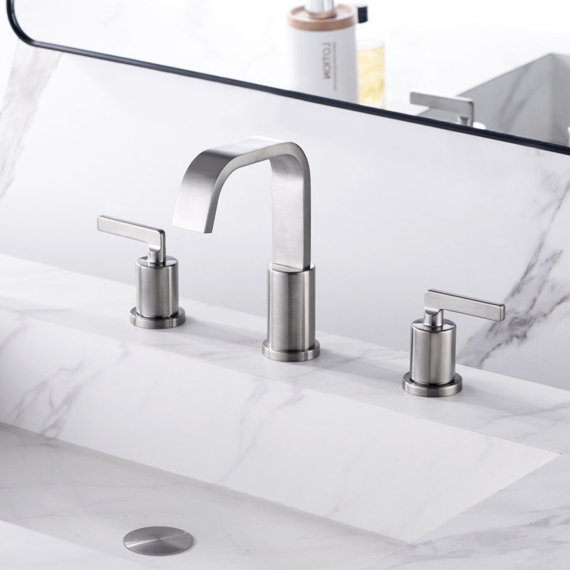 Robinet de meuble-lavabo à 2 poignées avec drain escamotable en métal Raiden, Nickel brossé