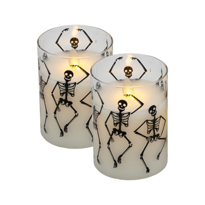 Battery Operated LED Glass Candles with Flickering Flame, Graveyard Dance - 2 Piece