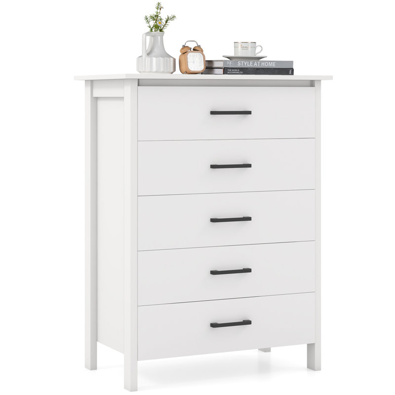  Commode 5 tiroirs avec poignées en métal Modern, Blanc