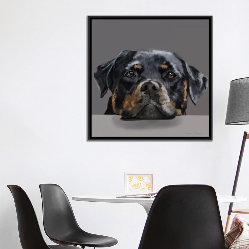 «Rotweiller» par Vicki Newton, reproduction sur toile tendue, H 26 po x l 26 po x P 1,5 po, Toile avec cadre noir