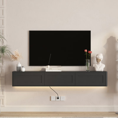 Étagère murale murale avec lumières DEL et prise de courant, support noir flottant pour le salon, 3 ports standard 2, lumières de 16 couleurs, grande capacité de rangement, construction, armoire de style simple