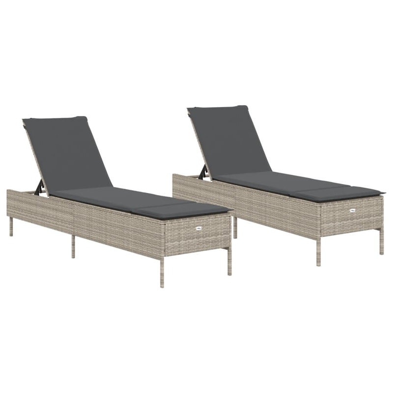 Dossier en polyéthylène rotin Sun Lounger, Gris foncé, Gris clair, 2