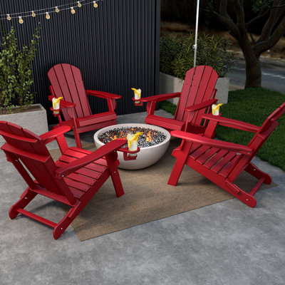 Hdpe Plastic Folding Outdoor Adirondack Chair With Cup Holder