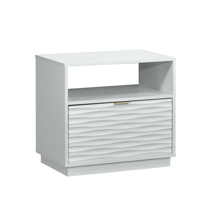 Grande table de chevet et tiroir ouvert Coastal, finition blanche
