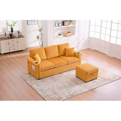 L-Shaped Sectional Sofa With Pull-Out Storage, 3-Seat Sofa With Pillows