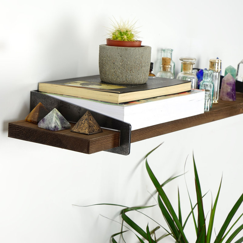 Solid Wood Bracket Shelf with Live Edge