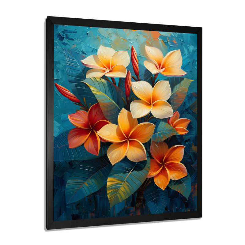 Plumeria orange vif Bouquet Ii II - Plumeria, Toile encadrée noire simple, H 20 po x l 12 po x P 1 po