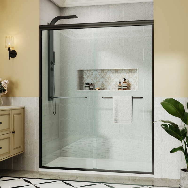 56"-60" W x 72" H Semi-Frameless Double Sliding Shower Door with 1/4" Tempered Glass,Bypass Design for Walk-in Showers