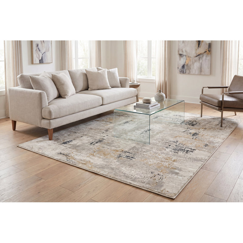 Tapis beige / ivoire à motif abstrait Shaniya, Rectangle 3 pi 11 po x 5 pi 7 po