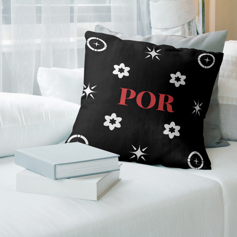 Coussin en coton Portland, H 26 po x l 26 po, Portland blanc / noir / rouge