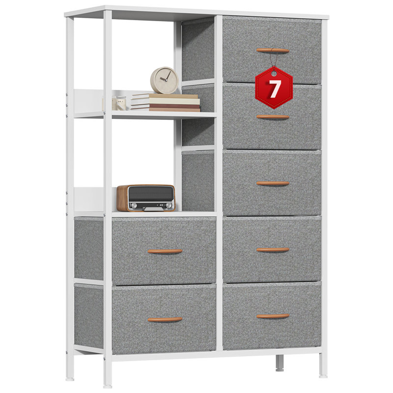 Metal 30cm W 7 - Drawer Chest of Drawers, Light Gray