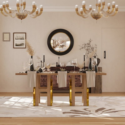 94-Inch Wood Dining Table with Brushed Gold Legs