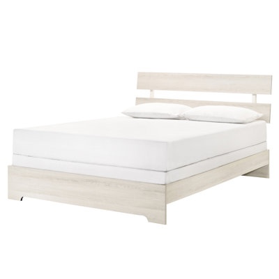Rustic Queen Platform Bed With Low - Profile Frame And White Wash Finish, Contemporary Bedroom Furniture In One Box, Strong Wood With Platform, Style, Washed Finish For