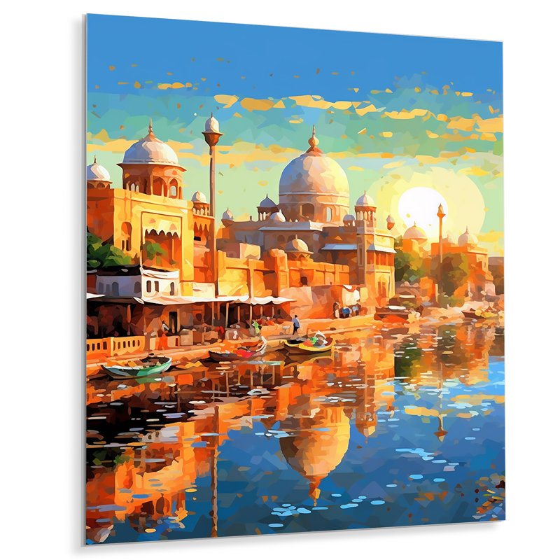 «Popart Delhi River Landscape» sur métal, H 20 po x l 12 po x P 1 po