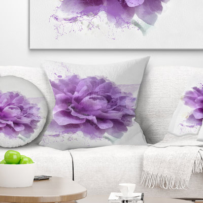 Coussin à imprimé floral aquarelle mauve