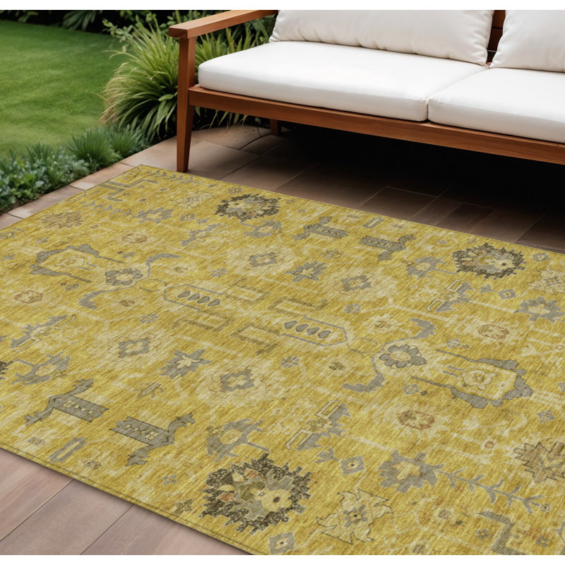 Tapis d'extérieur lavable 10 pi x 14 pi doré blé et gris oriental