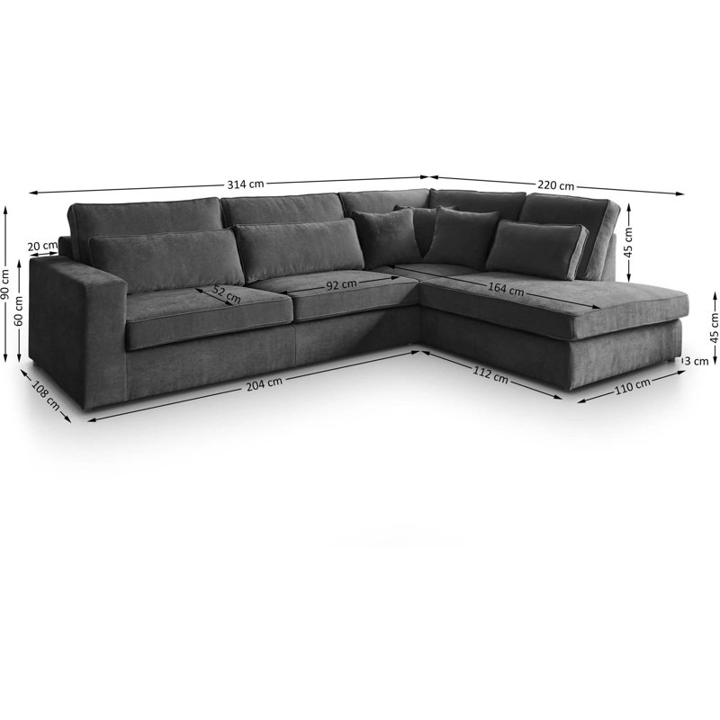 Qualee 6 Seater Sofa & Chaise, Left Hand Facing, Dark Grey