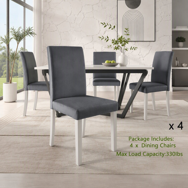 Ensemble de 4 chaises de salle à manger en tissu gris argenté, 35 po H gris argenté