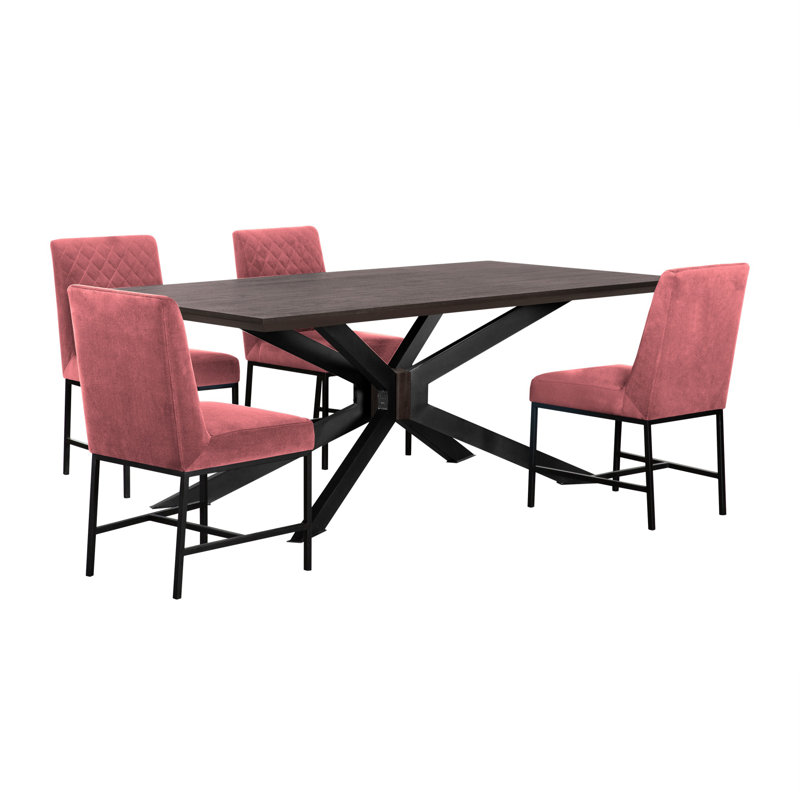 4 - Person Solid Wood Top Pedestal Dining Set, Pink/Black