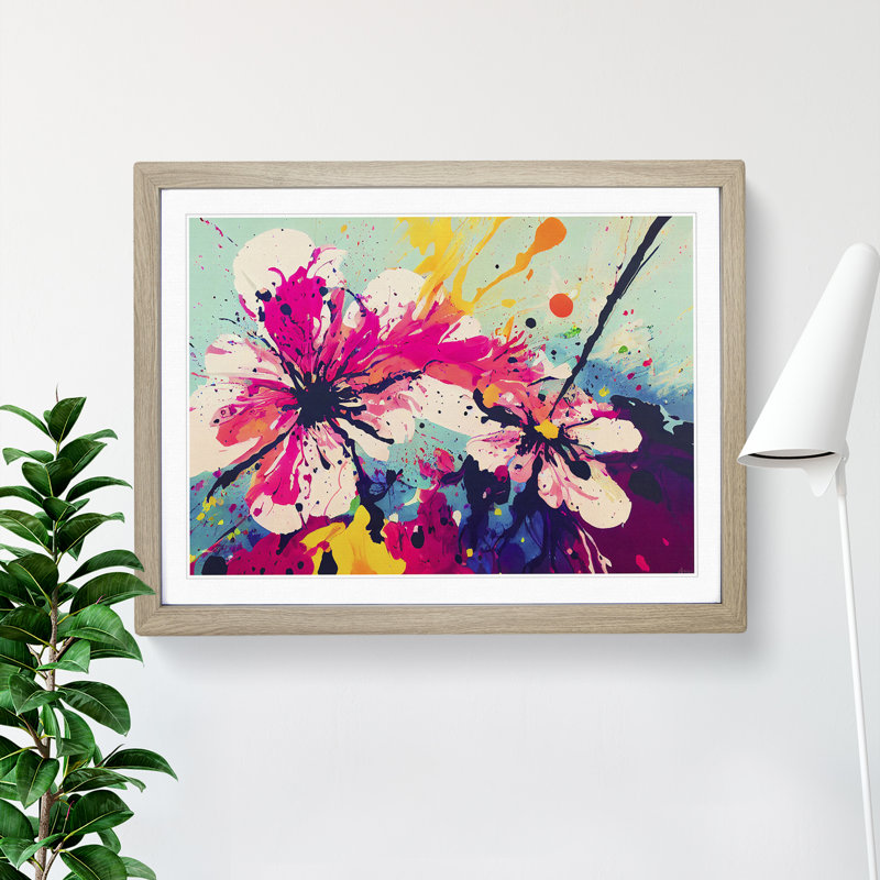 Unique Flower Splash Abstract - Framed Print, 46cm H x 64cm W x 2cm D, Oak Framed