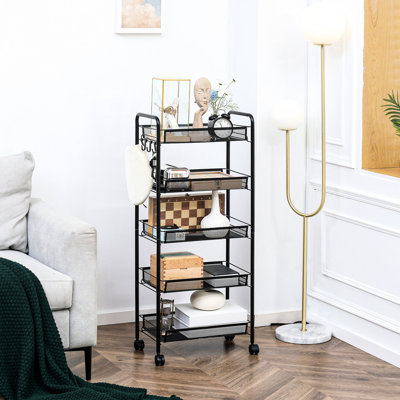 Chariot de rangement roulant à 5 niveaux - Métal avec amovible pour toutes les pièces de couleur noire amovible