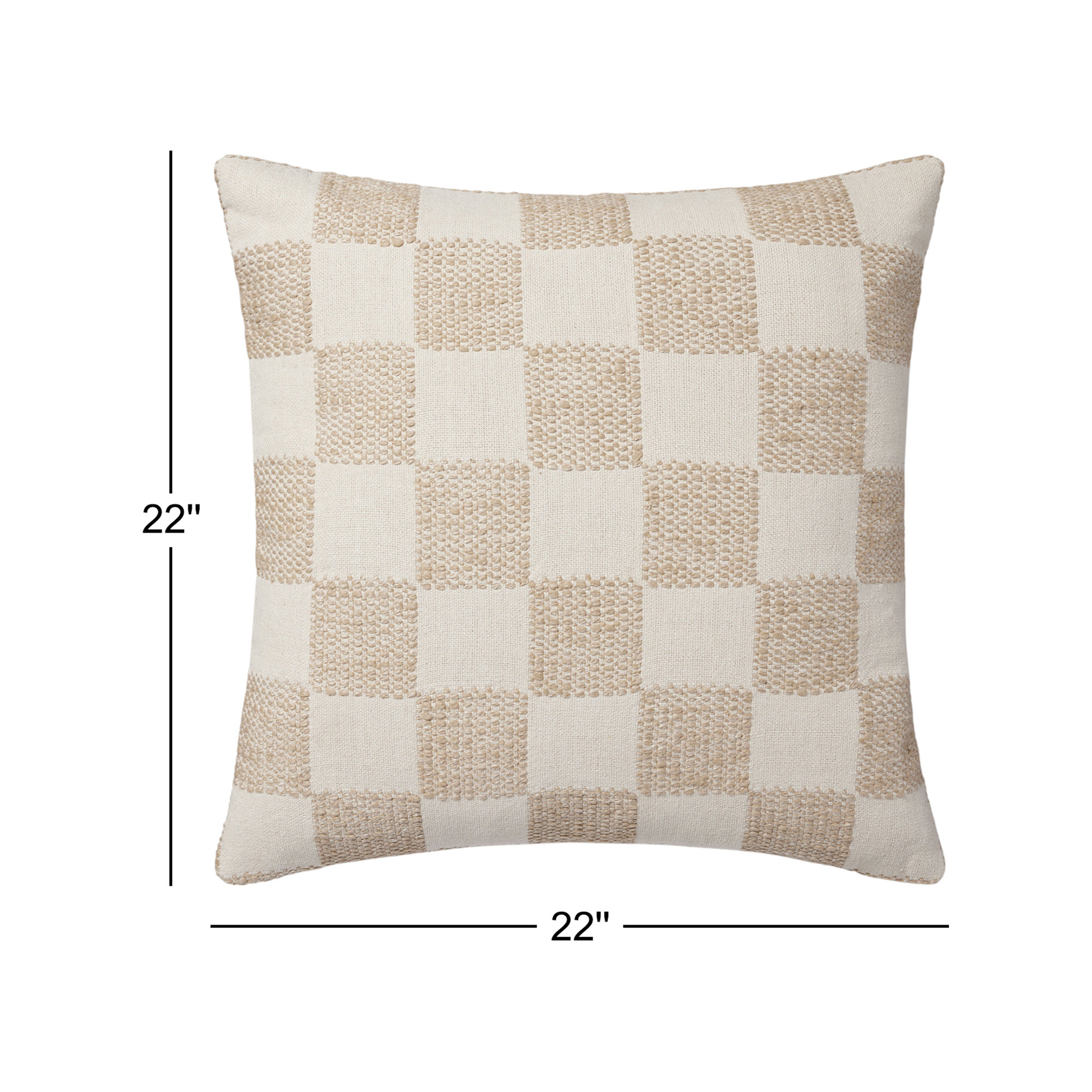 Checkered Cotton Throw Pillow, Beige, Pillow Cover Only - No Insert