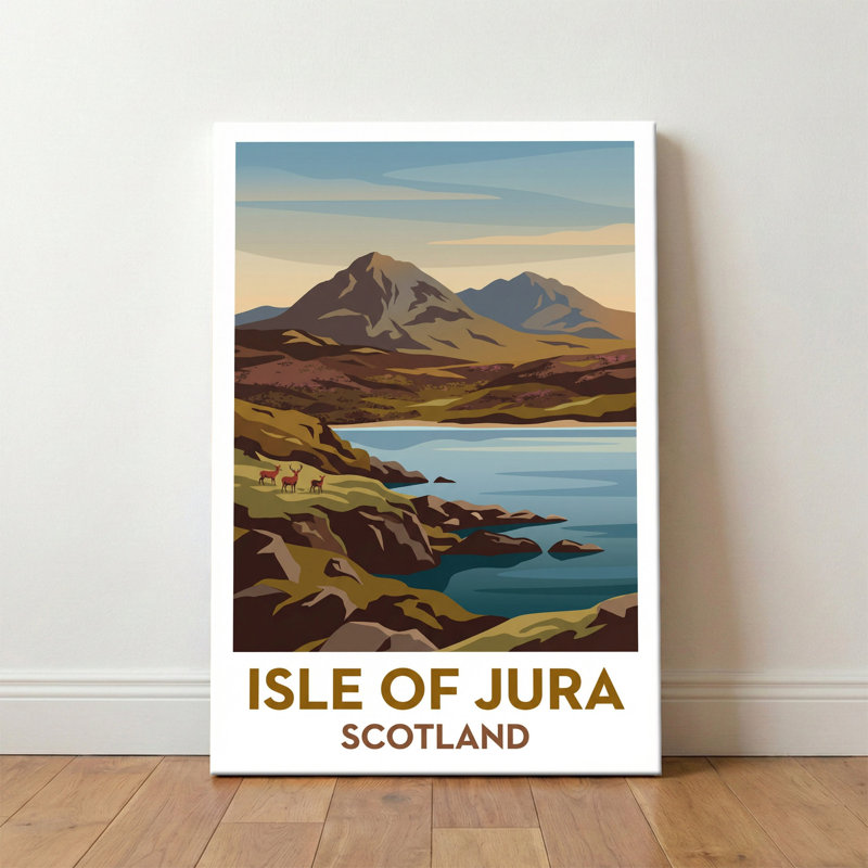 Isle of Jura, Scotland - Romantic Hebridean Escape Travel Poster. Giclee Print on Wrapped Canvas. Wall Art, Home Decor - Natural Landmarks, Scotland 1 Piece Wrapped Canvas Wall Art