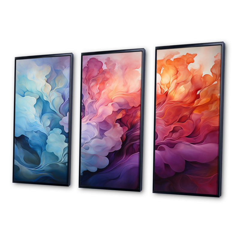 «Colorful Heavenly Horizons I», ensemble d'art mural sur toile Sky, Cadre flottant noir, H 32 po x l 48 po x P 1 po