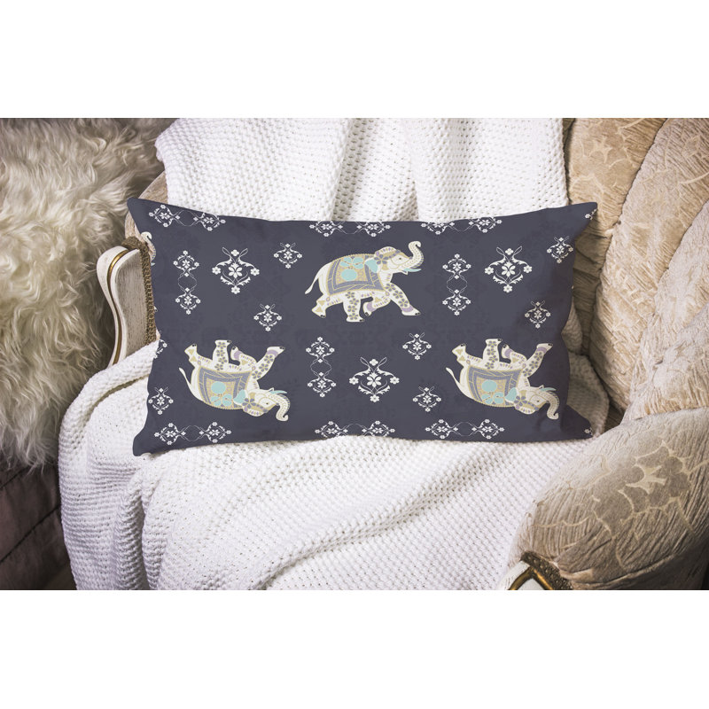MughalElephant  Rectangular Throw Pillow, Gray/Ivory