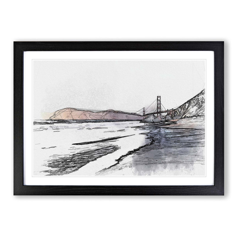 Golden Gate Bridge in San Francisco - Picture Frame Graphic Art Print, 36cm H x 48cm W x 2cm D, Black Framed